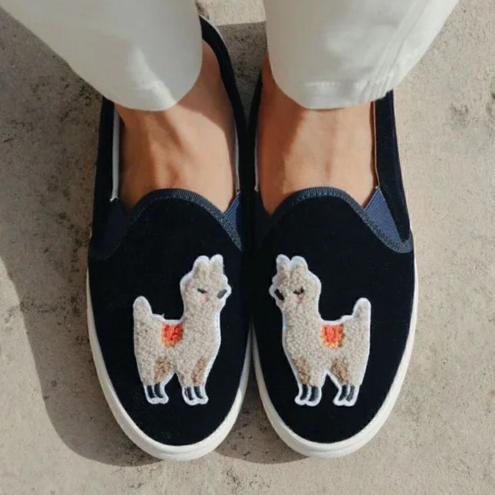 Soludos Womens Velvet Llama Slip On Sneakers Navy Blue 10 - Picture 10 of 11